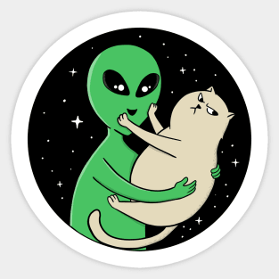 alien and cat Sticker